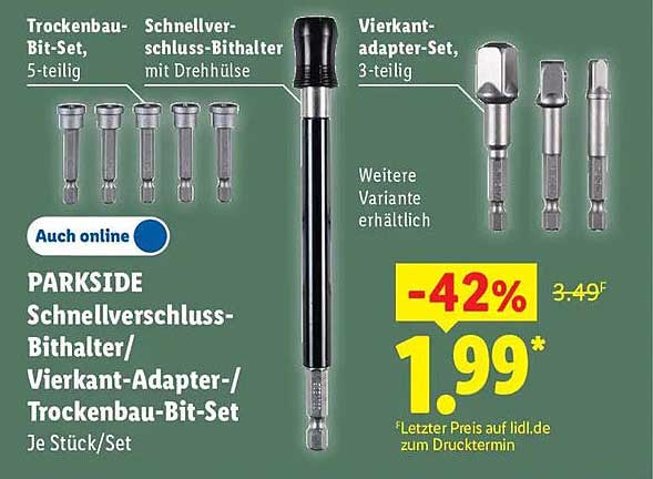 PARKSIDE Schnellverschluss-Bithalter/ Vierkant-Adapter-/ Trockenbau-Bit-Set