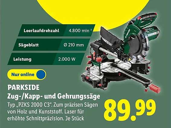 PARKSIDE Zug-/Kapp- und Gehrungssäge Typ PZKS 2000 C3