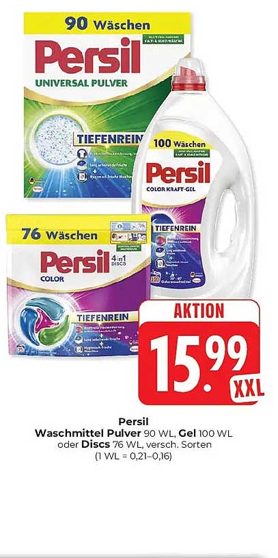 Persil Waschmittel Pulver 90 WL, Gel 100 WL oder Discs 76 WL, versch. Sorten