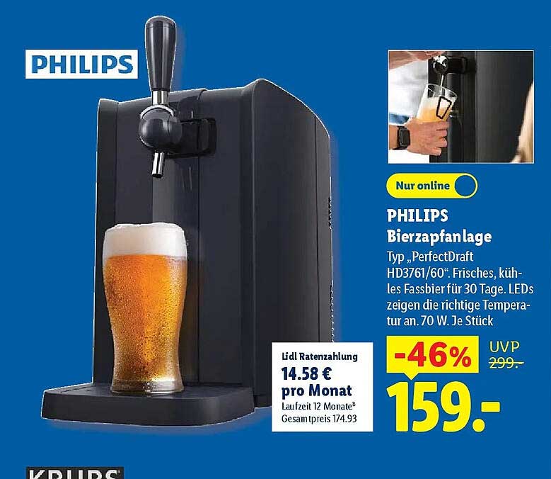 PHILIPS Bierzapfanlage Typ „PerfectDraft HD3761/60“