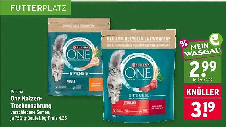 Purlna One Katzen-Trockennahrung verschiedene Sorten, je 750-g-Beutel, kg-Preis 4.25