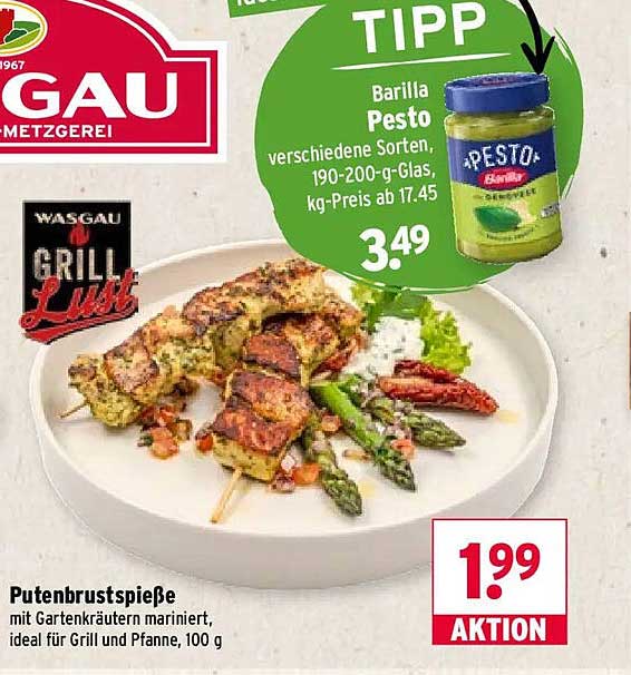 Putenbrustspieße mit Gartenkräutern mariniert, ideal für Grill und Pfanne, 100 g