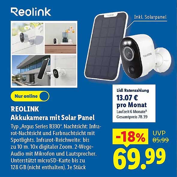 REOLINK Akkukamera mit Solar Panel