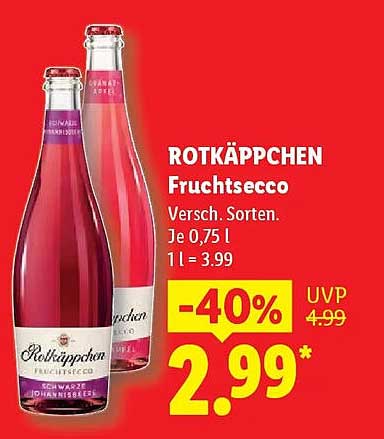 ROTKÄPPCHEN Fruchtsecco Versch. Sorten. Je 0,75 l 1 l = 3.99