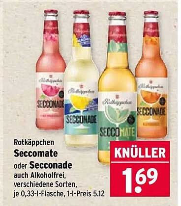 Rotkäppchen Seccmate oder Seccenade auch Alkoholfrei, verschiedene Sorten, je 0,33-l-Flasche, 1-l-Preis 5.12