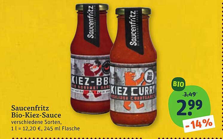 Saucenfritz Bio-Kiez-Sauce verschiedene Sorten, 1 l = 12,20 €, 245 ml Flasche