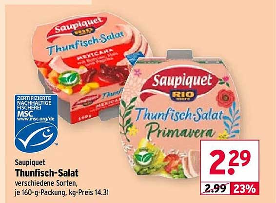 Saupiquet Thunfisch-Salat verschiedene Sorten, je 160-g-Packung, kg-Preis 14.31