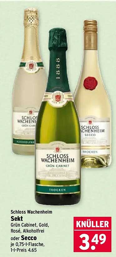 Schloss Wachenheim Sekt Grün Cabinet, Gold, Rosé, Alkoholfrei oder Secco, je 0,75-l-Flasche, 1-l-Preis 4.65