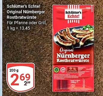 Schlütter's Echte! Original Nürnberger Rostbratwürste Für Pfanne oder Grill, 1 kg = 13.45