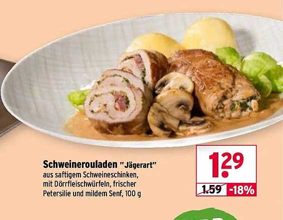 Schweinerouladen "Jägerart" aus saftigen Schweineschinken, mit Dörrfleischwürfeln, frischer Petersilie und mildem Senf, 100 g