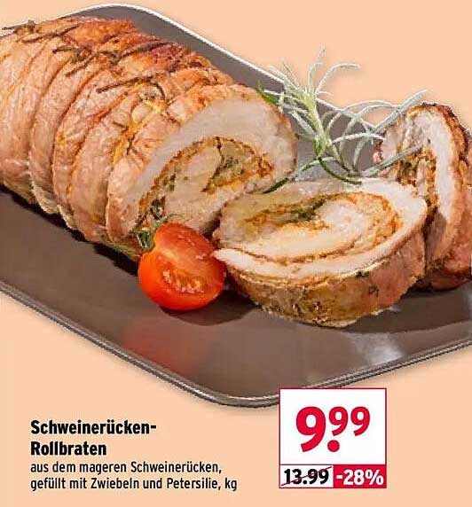 Schweinerücken-Rollbraten aus dem mageren Schweinerücken, gefüllt mit Zwiebeln und Petersilie, kg
