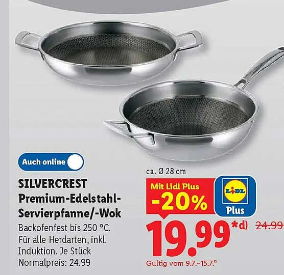 SILVERCREST Premium-Edelstahl-Servierpfanne/-Wok