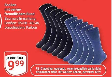 Socken mit venenfreundlichem Bund, Baumwollmischung, Größen: 35/38–43/46, verschiedene Farben