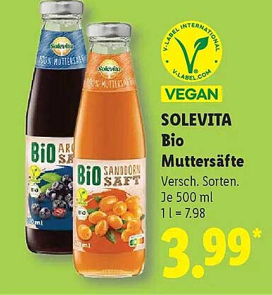 SOLEVITA Bio Muttersäfte Versch. Sorten. je 500 ml