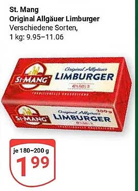 St. Mang Original Allgäuer Limburger Verschiedene Sorten, 1 kg: 9.95–11.06