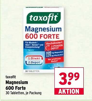 taxofit Magnesium 600 Forte 30 Tabletten, je Packung