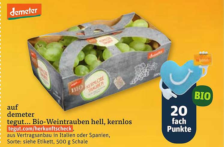 tegut.. Bio-Weintrauben hell, kernlos