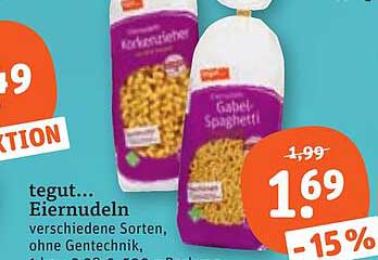 tegut... Eiernudeln verschiedene Sorten, ohne Gentechnik