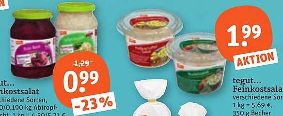 tegut... Feinkostsalat verschiedene Sorten, 1 kg = 5,69 €, 350 g Becher
