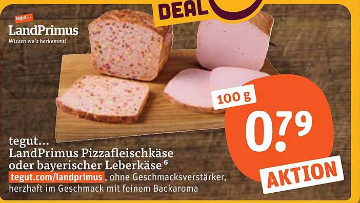 tegut... LandPrimus Pizzafleischkäse oder bayerischer Leberkäse