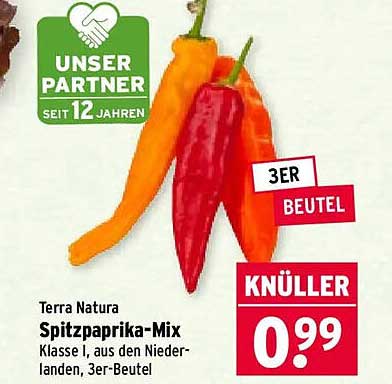 Terra Natura Spitzpaprika-Mix Klasse I, aus den Niederlanden, 3er-Beutel