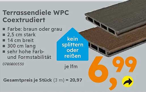 Terrassendiele WPC Coextrudiert