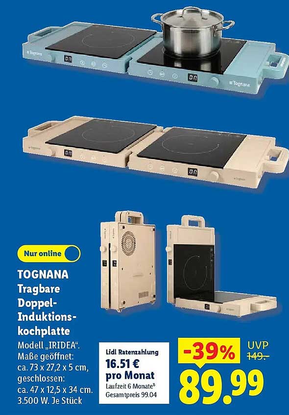 TOGNANA Tragbare Doppel-Induktionskochplatte Modell „IRIDEA“