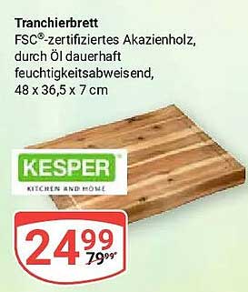 Tranchierbrett FSC®-zertifiziertes Akazienholz, durch Öl dauerhaft feuchtigkeitsabweisend, 48 x 36,5 x 7 cm