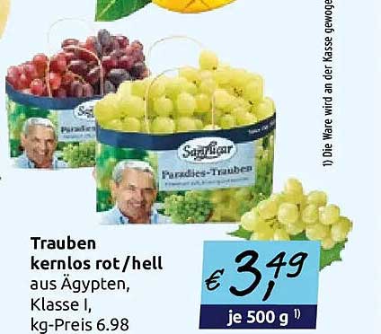 Trauben kernlos rot/hell aus Ägypten, Klasse I, kg-Preis 6.98