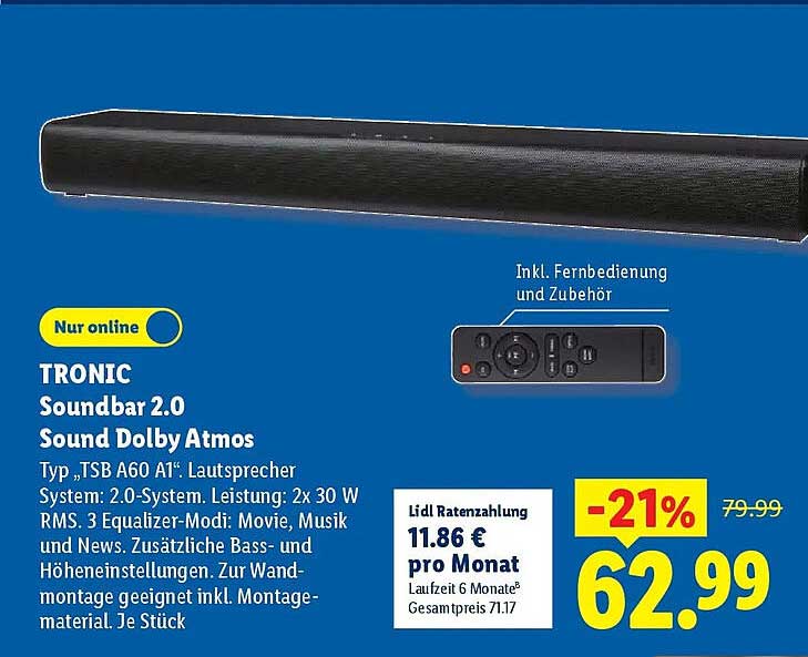 TRONIC Soundbar 2.0 Sound Dolby Atmos