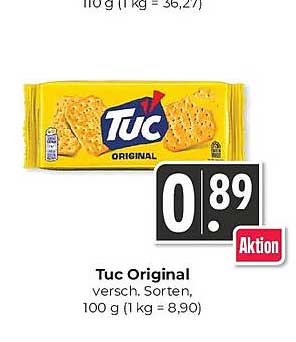 Tuc Original versch. Sorten, 100 g (1 kg = 8,90)
