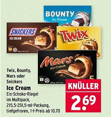 Twix, Bounty, Mars oder Snickers Ice Cream