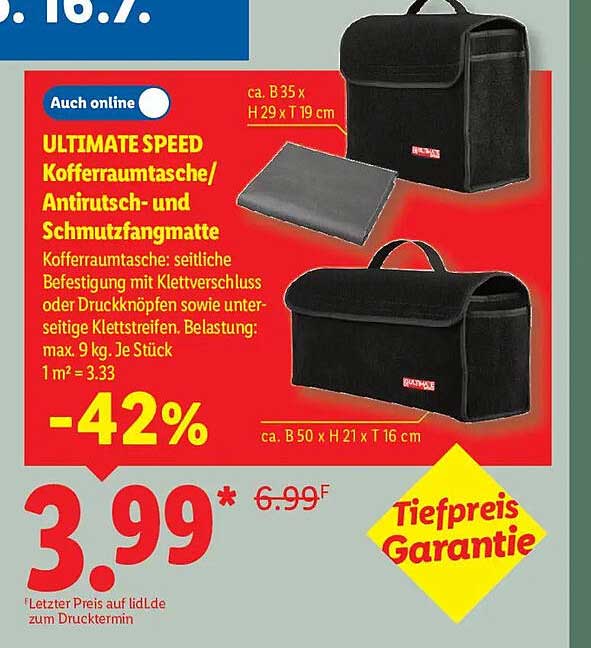 ULTIMATE SPEED Kofferraumtasche/ Antirutsch- und Schmutzfangmatte