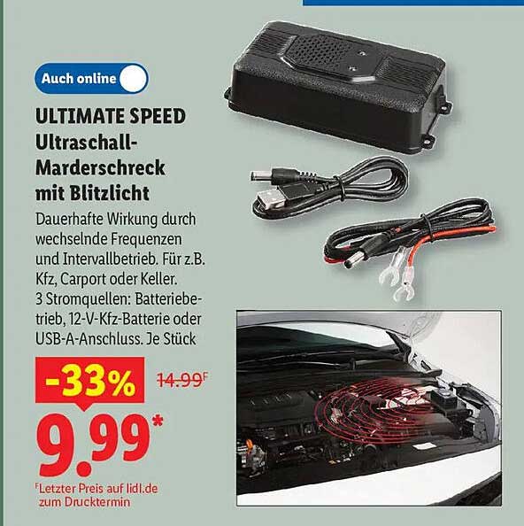 ULTIMATE SPEED Ultraschall-Marderschreck mit Blitzlicht