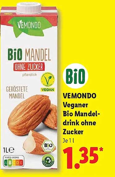 Vemondo Veganer Bio Mandel-drink ohne Zucker Je 1 l