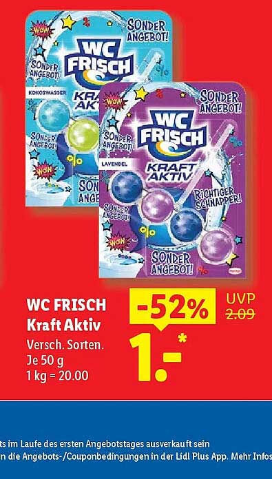 WC FRISCH Kraft Aktiv Versch. Sorten. Je 50 g 1 kg = 20.00