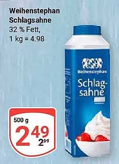 Weihenstephan Schlagsahne 32 % Fett, 1 kg = 4.98