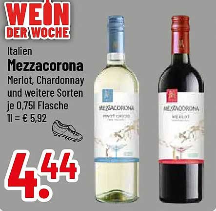 WEIN DER WOCHE Italien Mezzacorona Merlot, Chardonnay und weitere Sorten je 0,75l Flasche 1l = € 5,92
