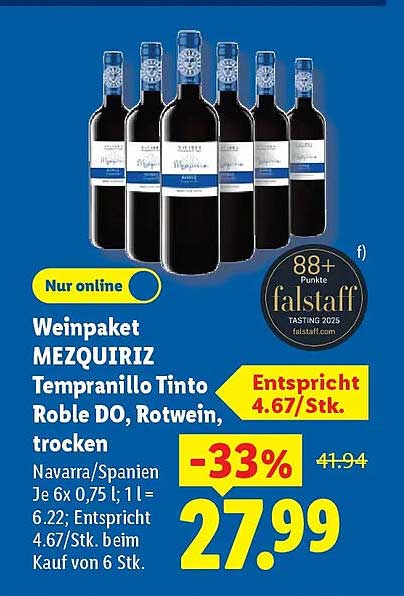 Weinpaket MEZQUIRIZ Tempranillo Tinto Roble DO, Rotwein, trocken