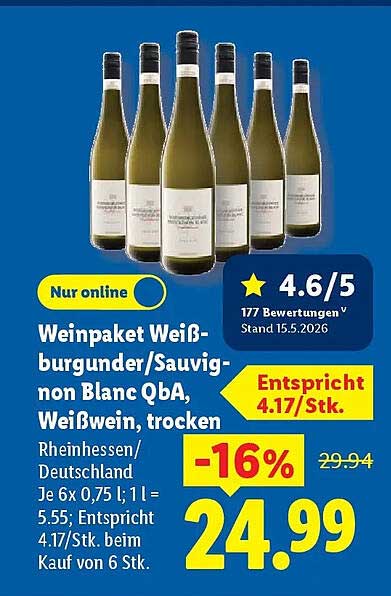 Weinpaket Weißburgunder/Sauvignon Blanc QbA, Weißwein, trocken