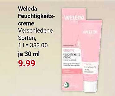 Weleda Feuchtigkeitscreme Verschiedene Sorten, 1 l = 333.00 je 30 ml