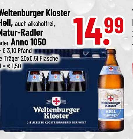 Weltenburger Kloster Hell, auch alkoholfrei, Natur-Radler oder Anno 1050