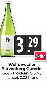 Wolfenweiler Batzenberg Gutedel auch trocken Q.b.A. 1 L, zzgl. 0,02 Pfand