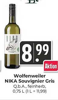 Wolfenweiler NIKA Sauvignon Gris o.b.A., feinherb, 0,75 L (1 L = 11,99)