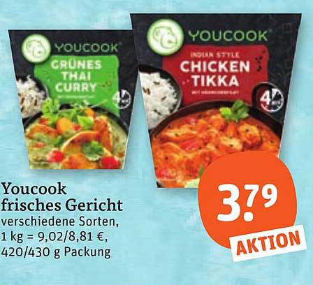 Youcook frisches Gericht verschiedene Sorten, 1 kg = 9,02/8,81 €, 420/430 g Packung