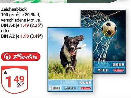 Zeichenblock 100 g/m², je 20 Blatt, verschiedene Motive, DIN A4: je 1.49 (2.25*) oder DIN A3: je 1.99 (3.49*)