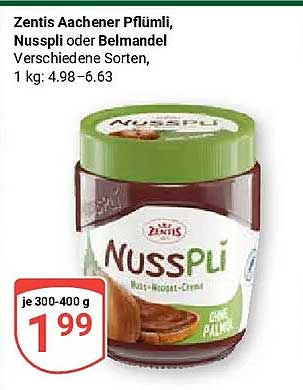 Zentis Aachener Pflümli, Nusspli oder Belmandel