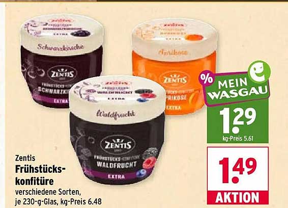 Zentis Frühstückskonfitüre verschiedene Sorten, je 230-g-Glas, kg-Preis 6.48