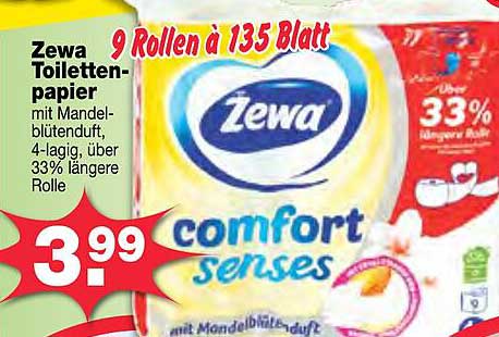 Zewa Toilettenpapier mit Mandelblütenduft 4-lagig, über 33% längere Rolle