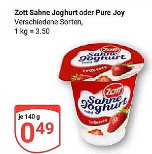Zott Sahne Joghurt oder Pure Joy